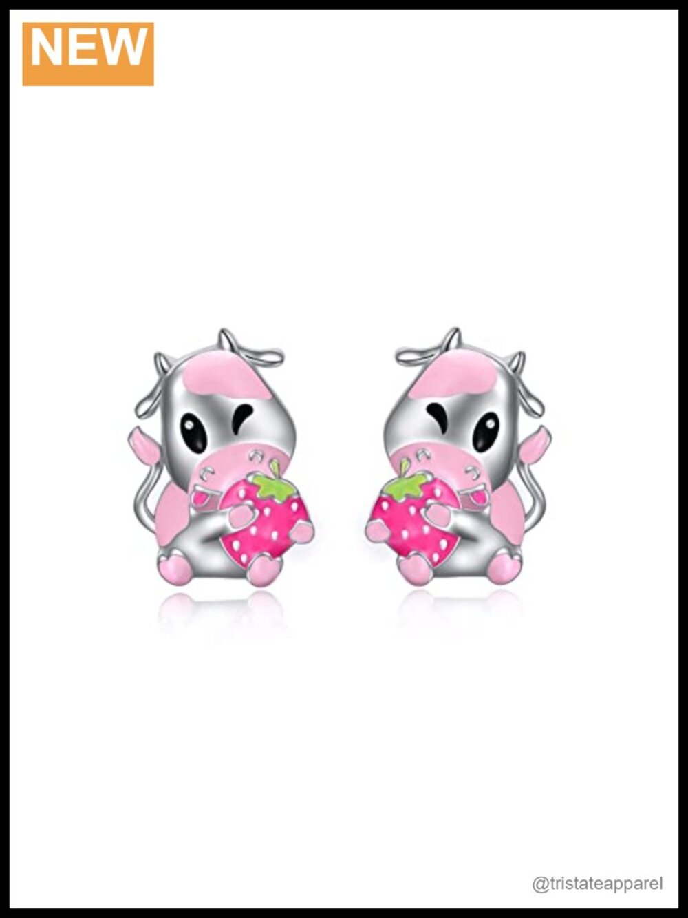 925 Sterling Silver Animal Stud Earrings Cute Cow Kawaii Jewelry Gift